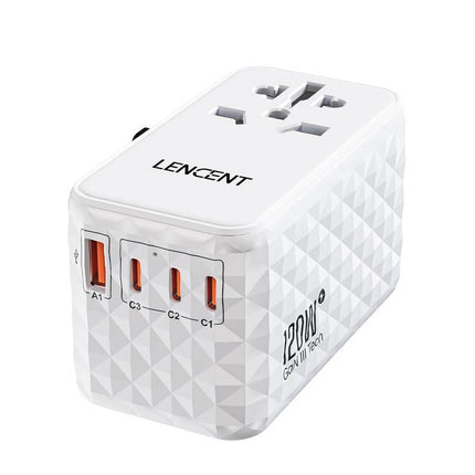 Chargeur rapide universel GaN 120 W avec adaptateur de voyage multi-régions