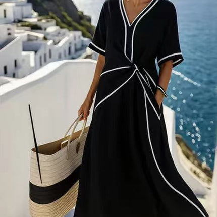 Vestido largo holgado con estampado de rayas para mujer