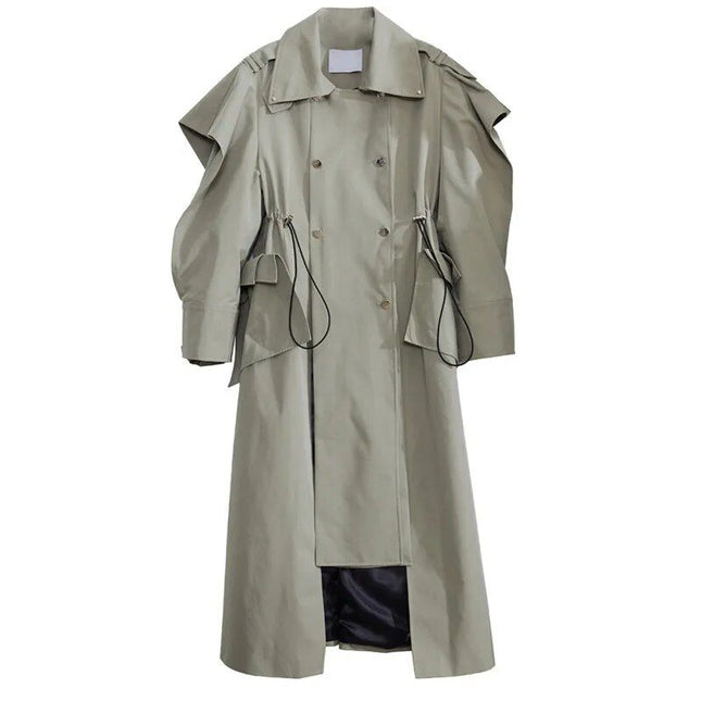 Women's Double-Breasted Trench Coat with Irregular Hem