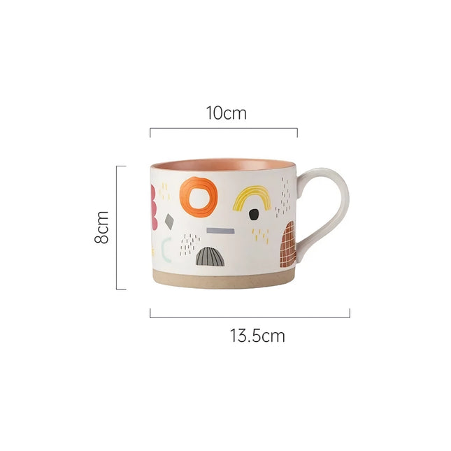 Tasse en céramique à fleurs peintes nordiques – Tasse à café, à thé et à petit-déjeuner de 400 ml