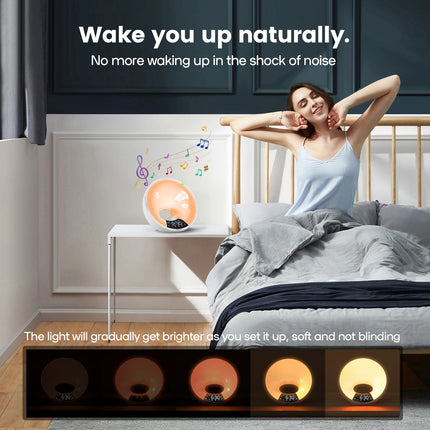 Smart Wake Up Light FM Radio with Bluetooth Speaker & RGB Color Changing Bedside Alarm Clock