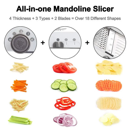 Mandoline réglable 18 en 1 en acier inoxydable pour légumes et fruits