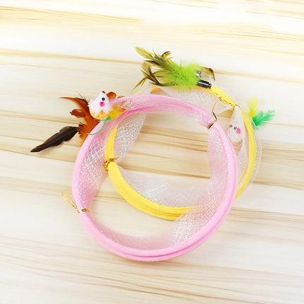 Túnel interactivo plegable para gatos con juguetes de plumas y ratón