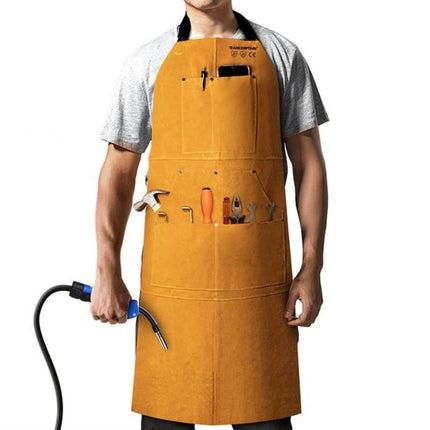 Heavy Duty Flame-Resistant Leather Welding Apron with Multi-Pocket Design - Wnkrs