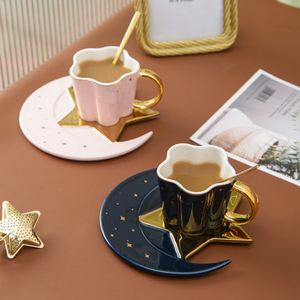 Creative Ceramic Cup With Star And Moon Saucer - Wnkrs