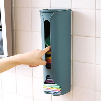 Organizador y dispensador de bolsas de plástico para cocina montado en la pared