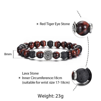 Red Tiger Eye & Black Lava Beaded Stretch Bracelet - Wnkrs