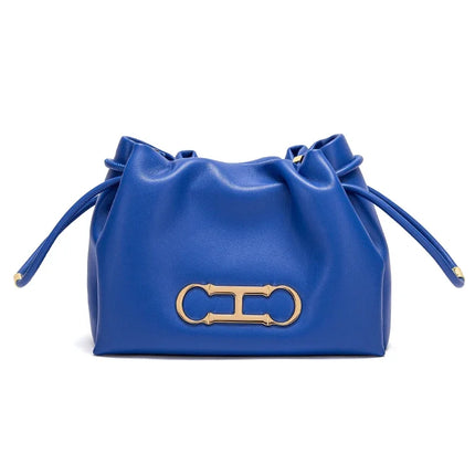 Sac à bandoulière à cordon de serrage pour femme de style rétro chic de couleur unie