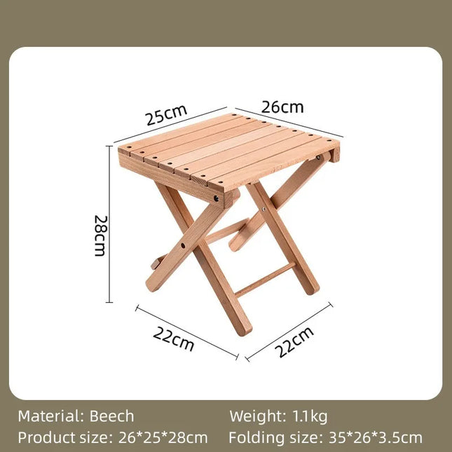 Taburete portátil plegable de madera de haya