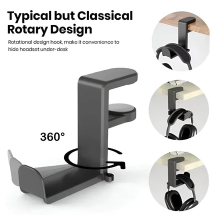 360° Rotating No-Punch Headphone and Organizer Hook for Desk