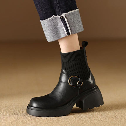 Bottines tendance en cuir véritable pour femmes