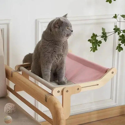 Hamaca de madera para gatos: fácil montaje, lona de algodón lavable, estructura de madera contrachapada