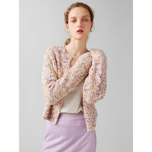 Cardigan court élégant à motifs géométriques pour femme