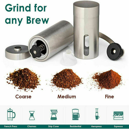 Home Portable Manual Coffee Grinder Stainless Steel with Ceramic Burr Bean Mill - Wnkrs