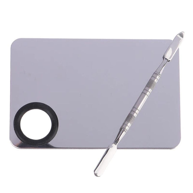 Palette de mélange de maquillage et de nail art en acier inoxydable avec spatule - Kit d'outils de beauté professionnel et portable