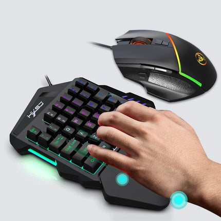 Combo de teclado y mouse para juegos de una mano Teclado USB retroiluminado arcoíris para entusiastas de los juegos