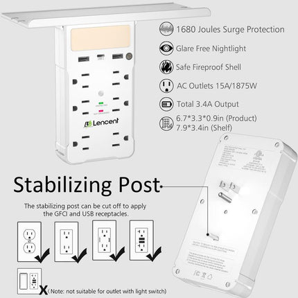 Protector contra sobretensiones de 6 salidas con USB