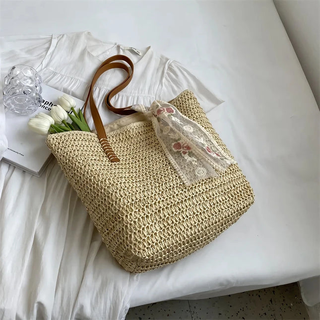 Grand sac fourre-tout en paille tressée fait main