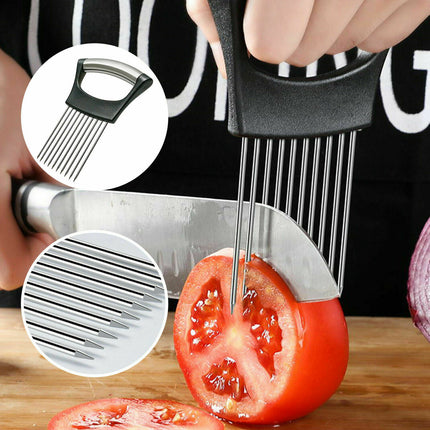 Food Slice Assistant - Stainless Steel Onion Holder Slicer Tomato Cutter NonSlip - Wnkrs