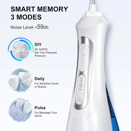 Irrigador bucal portátil recargable por USB con 3 modos