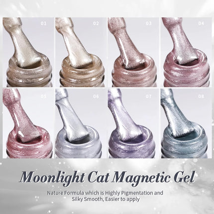 Juego de esmaltes de uñas en gel magnéticos Cat Moonlight: blanco plateado brillante