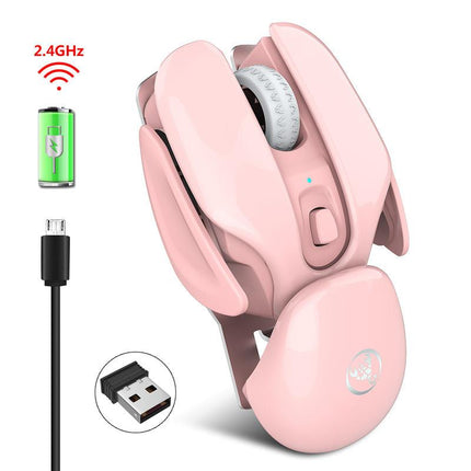 2.4G Wireless Rechargeable 4D Pink Mouse with Aluminum Alloy Shell, 1600dpi Adjustable for Office and Gaming