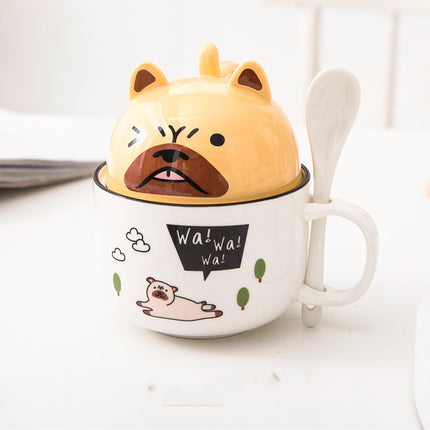 Cartoon Office Ceramic Mug With Lid Spoon - Wnkrs