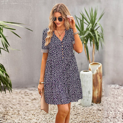 Floral Short Sleeve Dress Women's Temperament