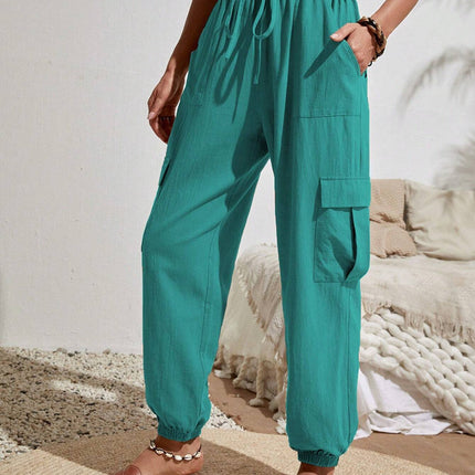 New Drawstring Overalls With Pockets Summer Cool Trousers Casual Versatile Solid Color Skinny Pants Womens Clothing