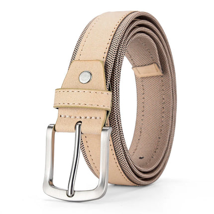 Ceinture en cuir suédé pour homme avec sangle en tissu Oxford – Boucle ardillon de luxe en cuir véritable