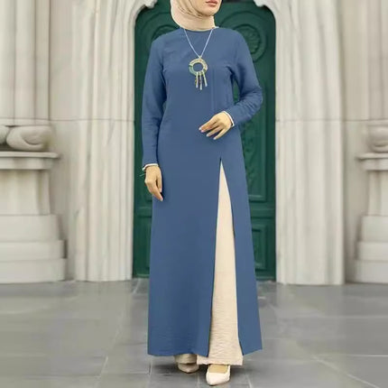 Robe en soie glacée froissée à manches longues et ourlet fendu haut pour femmes musulmanes