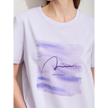 Camiseta informal de mujer con cuello redondo y bordado: letras estampadas con arte