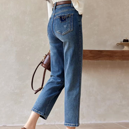 Micro-Stretch Vintage Ankle-Length Blue Jeans