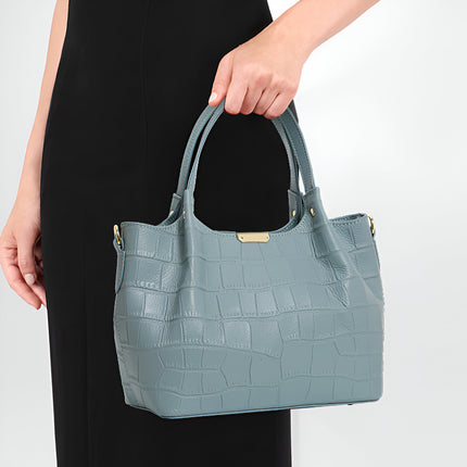 Sac à main élégant en cuir motif crocodile pour femme - Sac panier de grande capacité