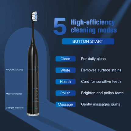 Cepillo de dientes eléctrico sónico con 5 modos: blanqueamiento y limpieza profunda, resistente al agua IPX7