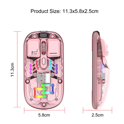 Ratón inalámbrico transparente de modo dual con retroiluminación RGB y batería recargable de 400 mAh