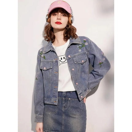 Veste en jean brodée douce pour femme