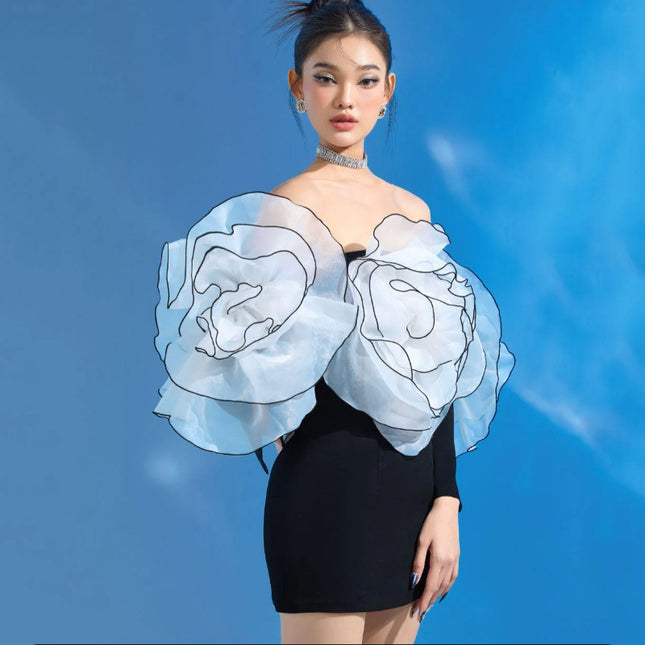 Jupe bandeau asymétrique Robe à fleurs décoratives à épaules dénudées