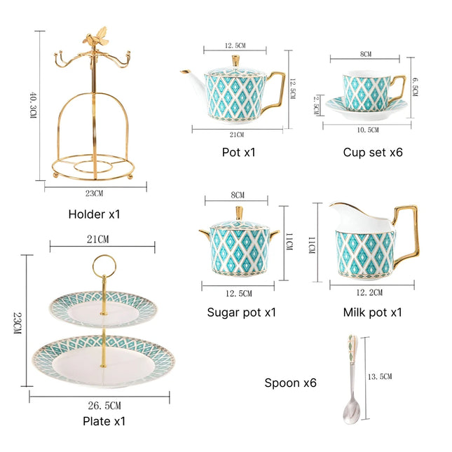 Elegante juego de té de cerámica verde