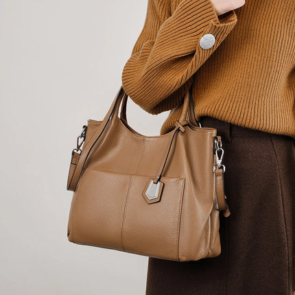 Sac fourre-tout décontracté en cuir véritable pour femme