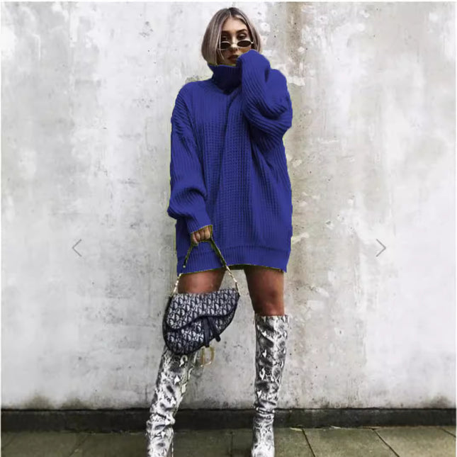 Suéter de punto de moda con vestido medio holgado estilo europeo y americano