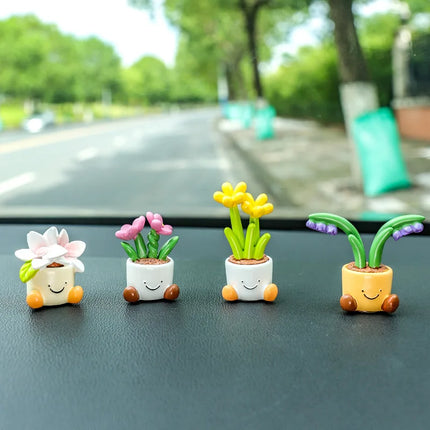 Bonita maceta decorativa para coche: adorno de planta con dibujos animados