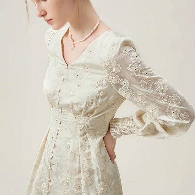 French Retro Romantic Jacquard Dress