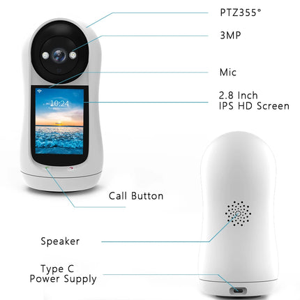 Monitor de bebé con cámara WiFi PTZ de 3 MP con pantalla IPS de 2,8" y detección de llanto