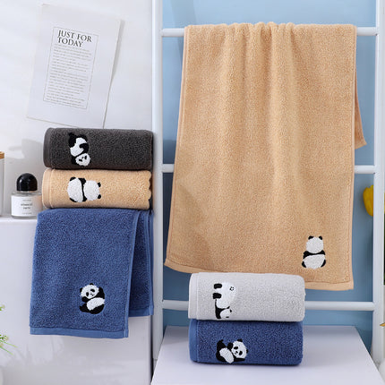 Serviette de toilette en coton brodée Panda - Serviette de bain absorbante et douce