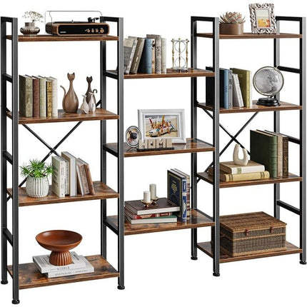 Modern Triple 4-Tier Wide Bookshelf for Home & Office - Wnkrs