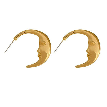 Gold-Tone Vintage Moon Stud Earrings - Wnkrs