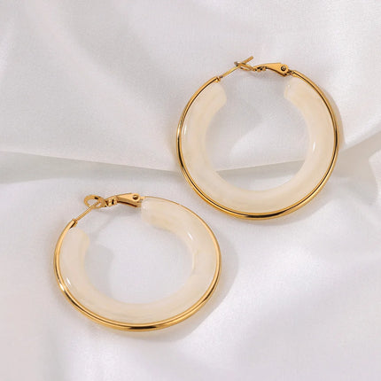 Acrylic Gradient Hoop Earrings for Women - Trendy Stainless Steel Round Earrings