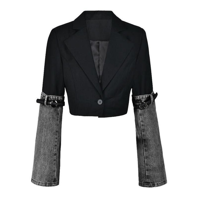 Elegante blazer de patchwork de mezclilla