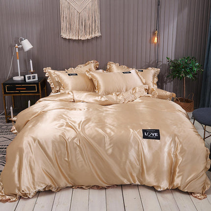 Pure Color Washed Silk Bed Sheet Ice Silk Four-piece Bed Sheet Duvet Cover - Wnkrs